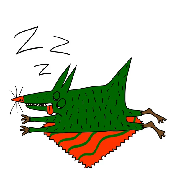 Vreemde groene hond slaapt — Stockvector