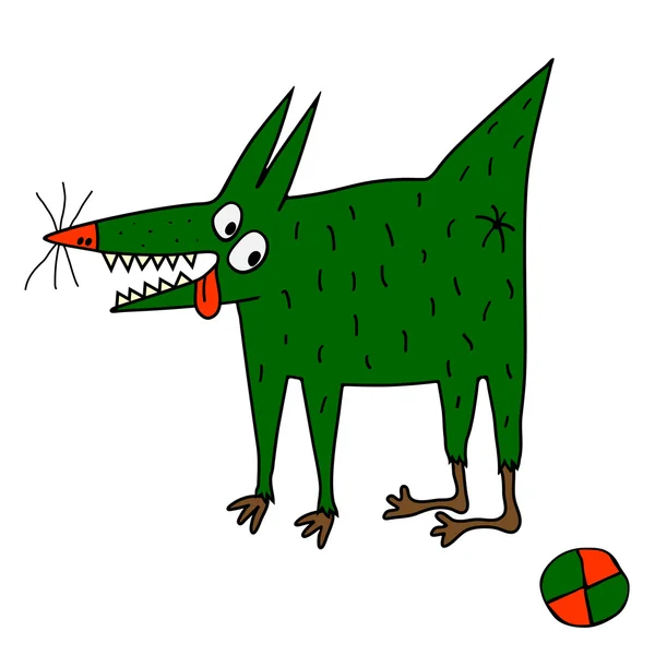 Estranho cão verde com bola — Vetor de Stock