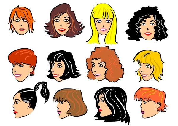 Set van 12 gezichten van vrouwen — Stockvector