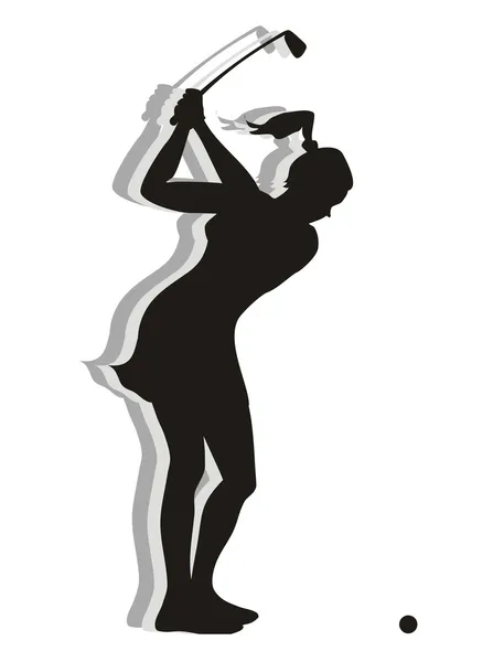 Mujer balanceando un palo de golf — Vector de stock