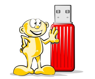 adam büyük bir pendrive ile