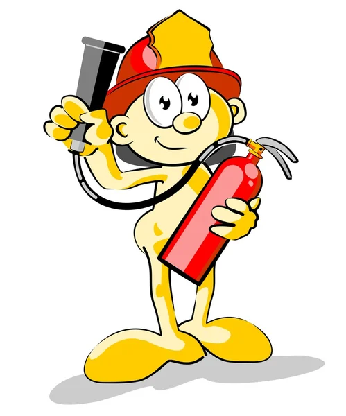 Feuerwehrmann mit einem Feuerlöscher in der Hand — Stockvektor
