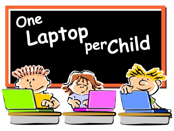 Kinderen met laptops op school — Stockvector