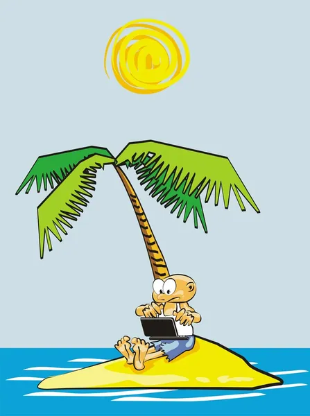 Working on a laptop computer in the island — Stock Vector