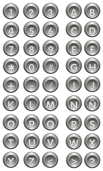 Symbole Knöpfe Zahlen und Buchstaben — Stockvektor