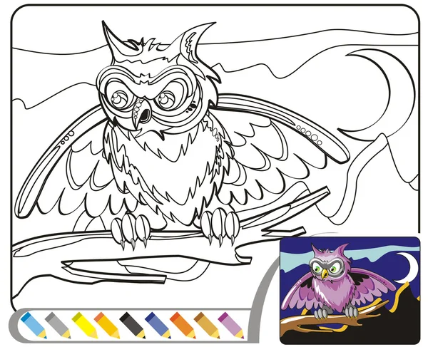 Desenho de livro para colorir: A coruja da noite —  Vetores de Stock