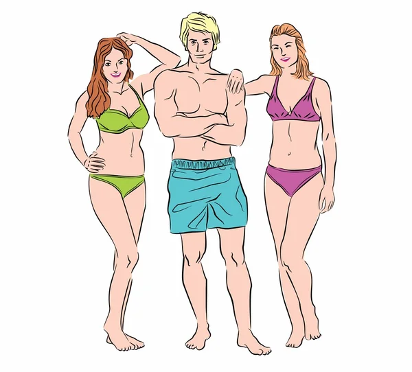 Trois adolescents en maillot de bain — Image vectorielle