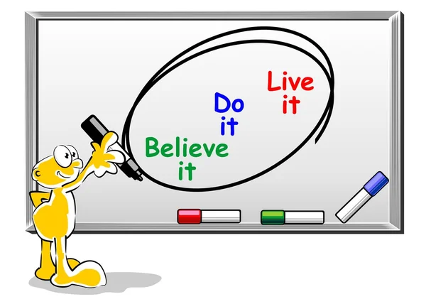 Tror, göra, leva det - motiverande koncept på whiteboard — Stock vektor