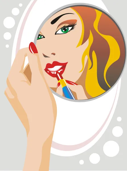 Woman looking in the mirror — Stock Vector