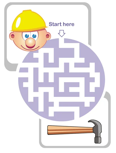 Jogo de labirinto: construtor e martelo —  Vetores de Stock