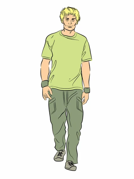 Illustrazione ritratto di un ragazzo che cammina — Vettoriale Stock