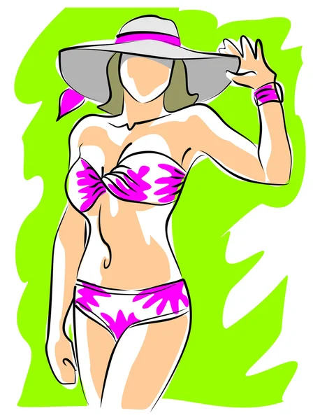 Donna in bikini rosa — Vettoriale Stock