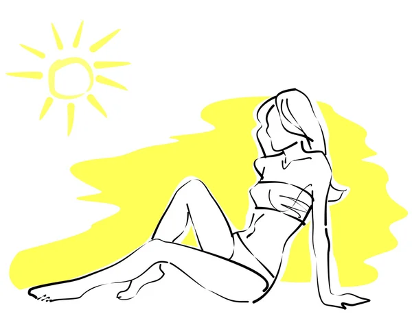 Donna prendere il sole sulla spiaggia — Vettoriale Stock
