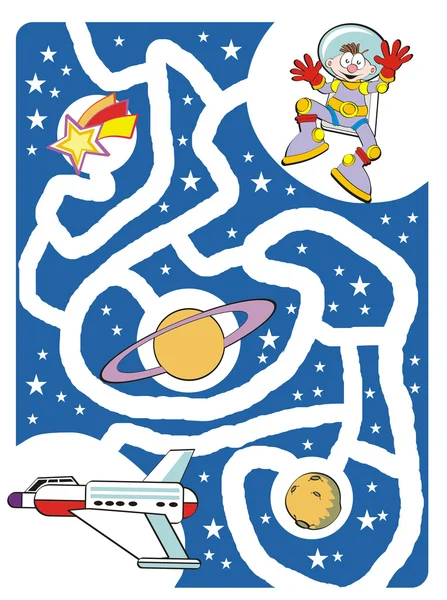 孩子们迷宫: 宇航员和他的飞船 — 图库矢量图片#