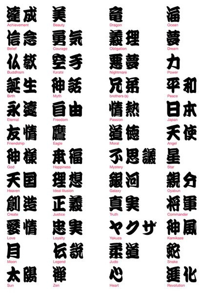 Japanse kanji en tattoo woorden vol.2 — Stockvector