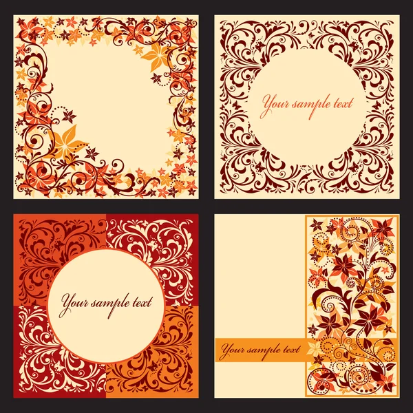 Conjunto vectorial de tarjetas de otoño con un patrón floral . — Archivo Imágenes Vectoriales