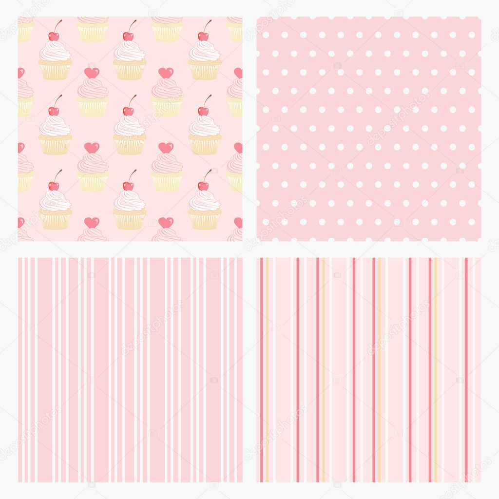 Set pink confectionery seamless background.