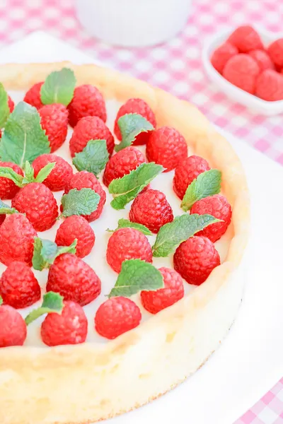 Cake with cottage and raspberry — Stock Photo, Image