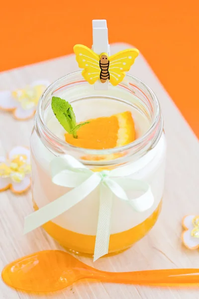 Panna cotta with orange jelly. — Stock Photo, Image