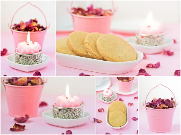 Delicato collage rosa con pasta frolla . — Foto Stock