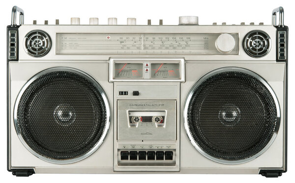 Vintage radio cassette recorder isolated on white