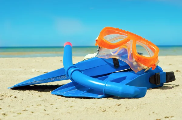 maske ve palet bir plajda