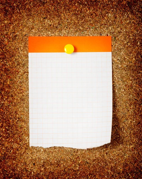 Checked note paper on a cork board. Closeup — Stock Photo, Image