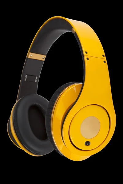 Yellow headphones isolated on a black background — Stock Photo, Image