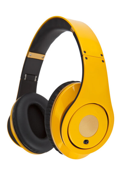 Yellow headphones on white background