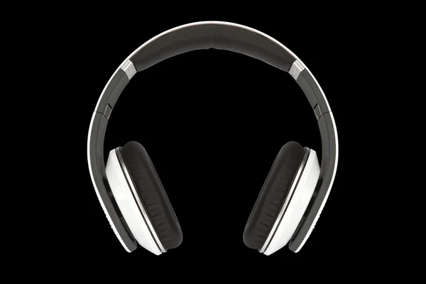 孤立在黑色背景上的银色耳机 — 图库照片