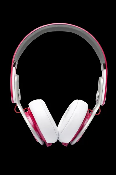 Růžová sluchátka izolovaných na černém pozadí — Stock fotografie