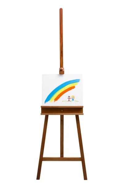 Blank art board, wooden easel, front view, isolated on white, with clipping path — Stock Photo, Image