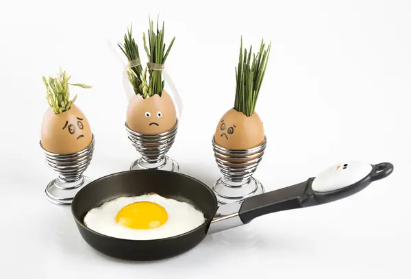 Fried egg in a pan — Stock Photo, Image