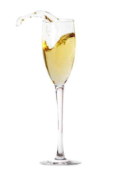 Bicchiere di champagne con spruzzi astratti. Isolato su bianco — Foto Stock