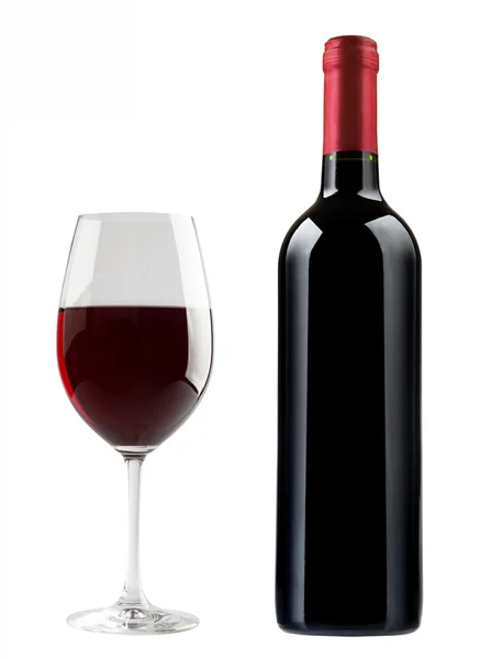 Red Wine bottle and glass on white background — Stock Photo, Image