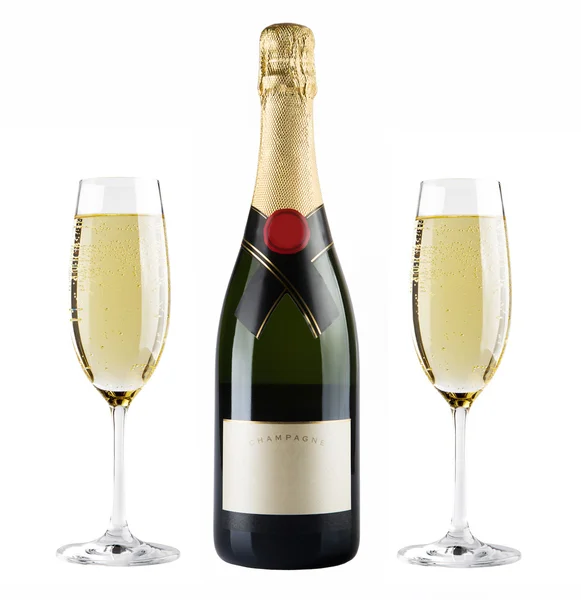 Champagne bottle and champagne glass — Stock Photo, Image