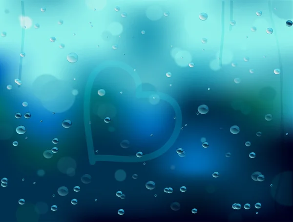 Corazón dibujado en una ventana llena de gotas de lluvia — Archivo Imágenes Vectoriales