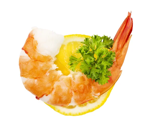 Green salad with shrimps and lemon — Stock Photo, Image