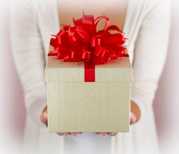 Hands holding beautiful gift box — Stock Photo, Image