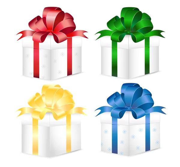 Set of colorful gift boxes with bows and ribbons. — Stock Vector