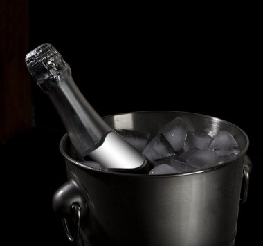 buz kovasının içinde şampanya şişesi