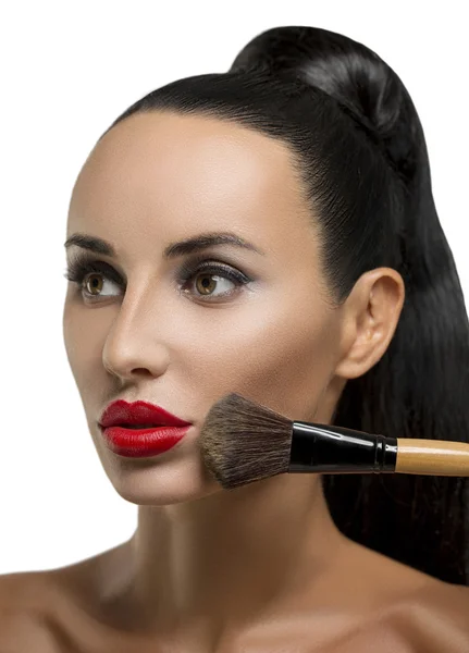 Makeup. Make-up closeup. Cosmetic Powder Brush — Stock Photo, Image