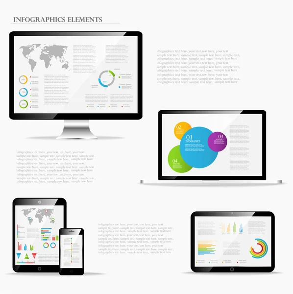 Éléments d'infographie avec ordinateur portable — Image vectorielle