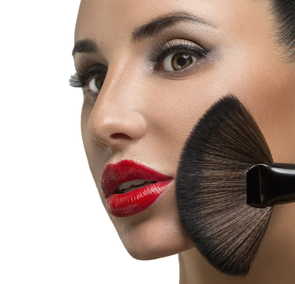 Make-up. make-up close-up. cosmetische poeder borstel. — Stockfoto