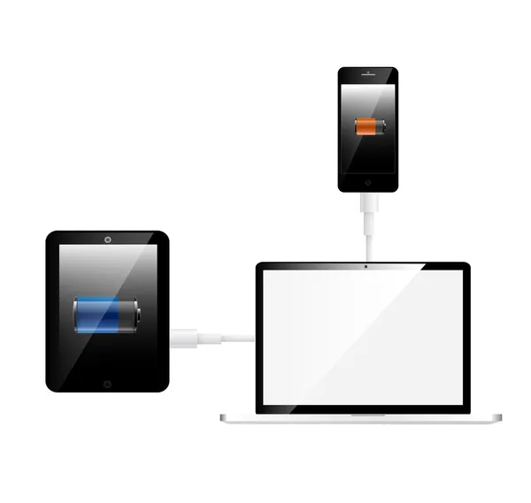 Telefone celular, tablet PC e notebook — Vetor de Stock