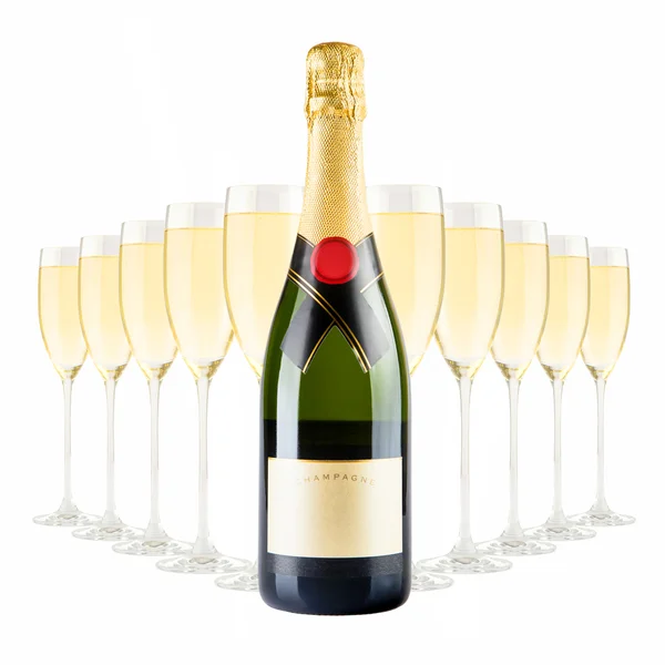 Champagne fles en champagne glazen — Stockfoto