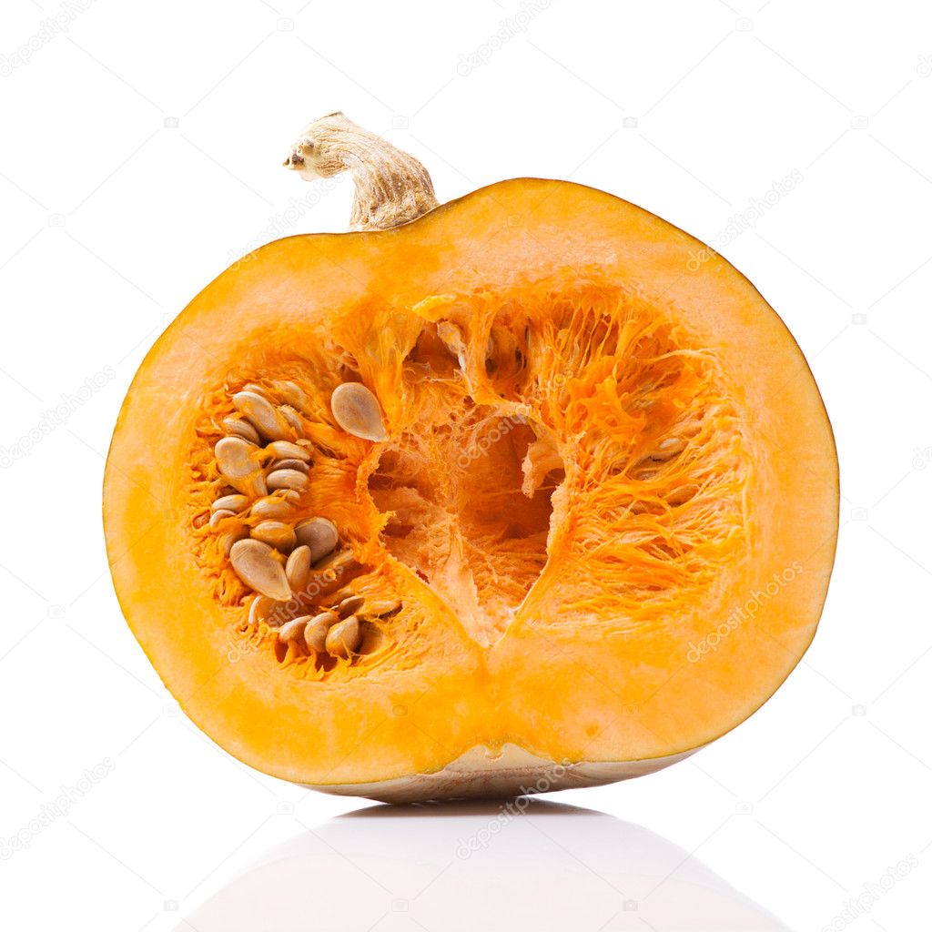 Half a pumpkin on a white background