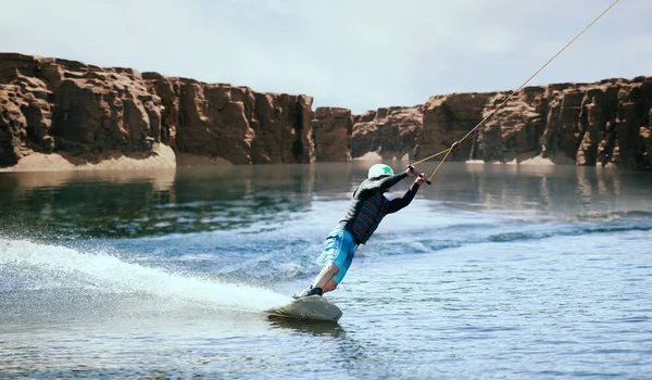 Wakeboarder Making Tricks River Wakeboarding Water Spor — 스톡 사진