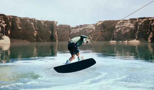 Wakeboarder Making Tricks River Wakeboarding Water Spor — 스톡 사진