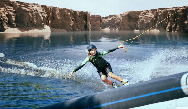 Wakeboarder Making Tricks River Wakeboarding Water Spor — Stok fotoğraf